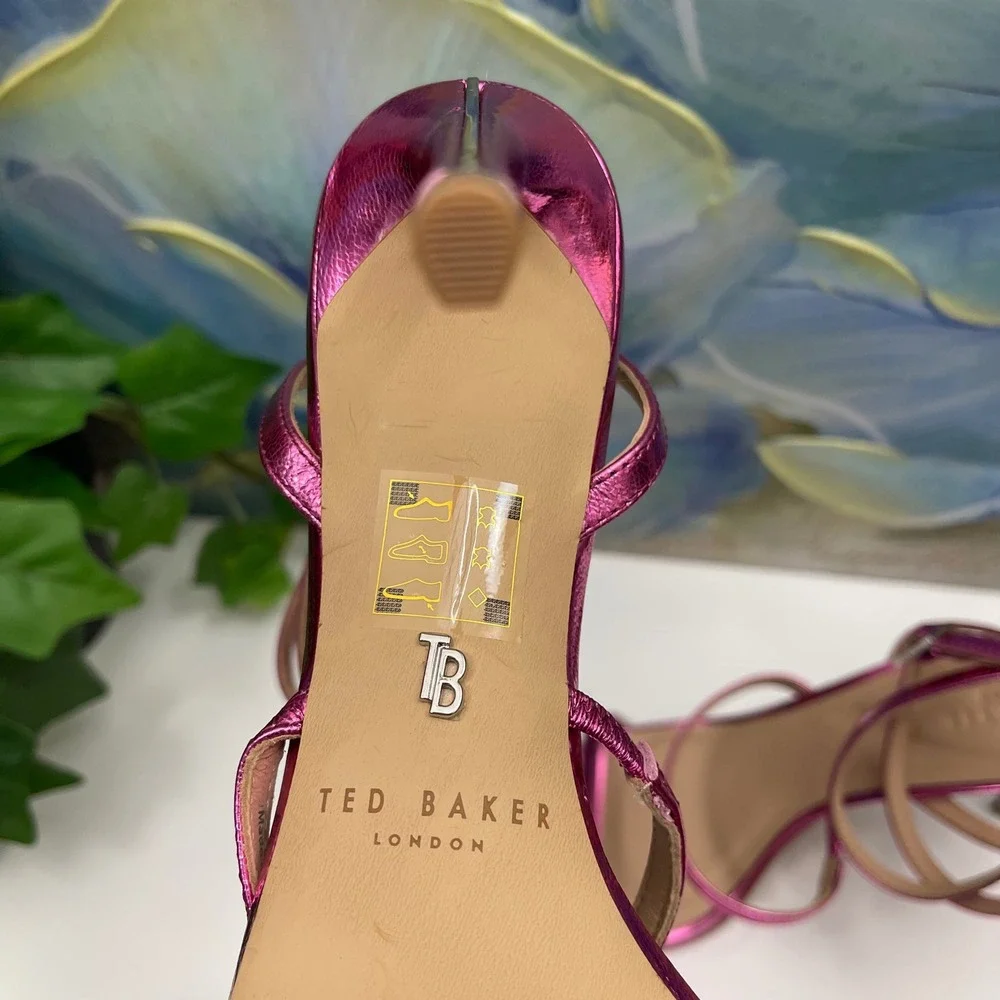 New Ted Baker‎ London Sophia Ankle Strap Sandal in Metallic Pink Size 8.5